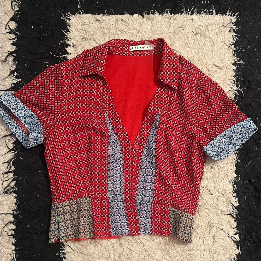 Alice + Olivia Vibrant Red and Blue Blouse